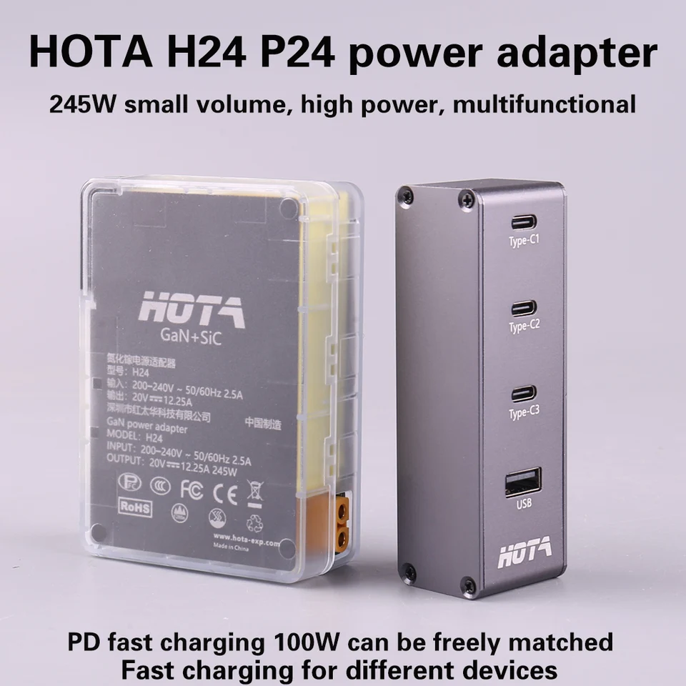 HOTA H24 245W GAN GALLIUM Nitrid AC adaptér P24 PD 248W USB nabíjačka typu C/ 3-6S XT60 Vstup