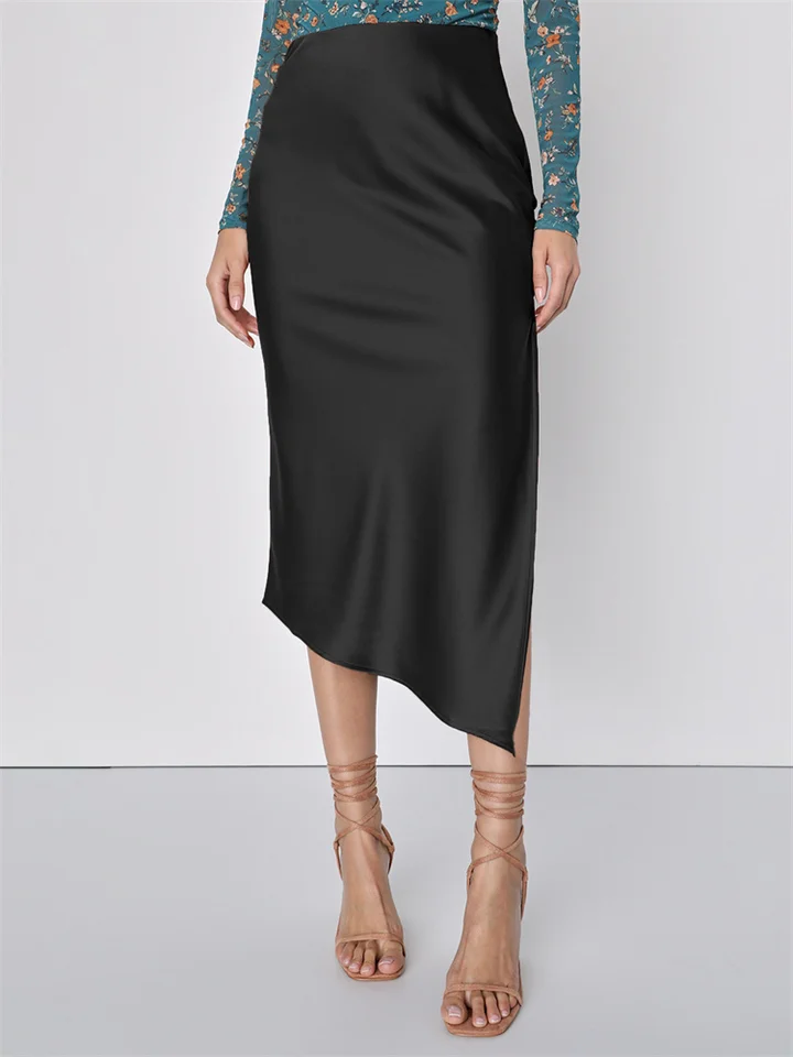 Hotelová saténová módna sukňa s vysokým pásom pre ženy Slim Side Split Elegant Patchwork Príležitostné streetwear ženské letné oblečenie sukňu