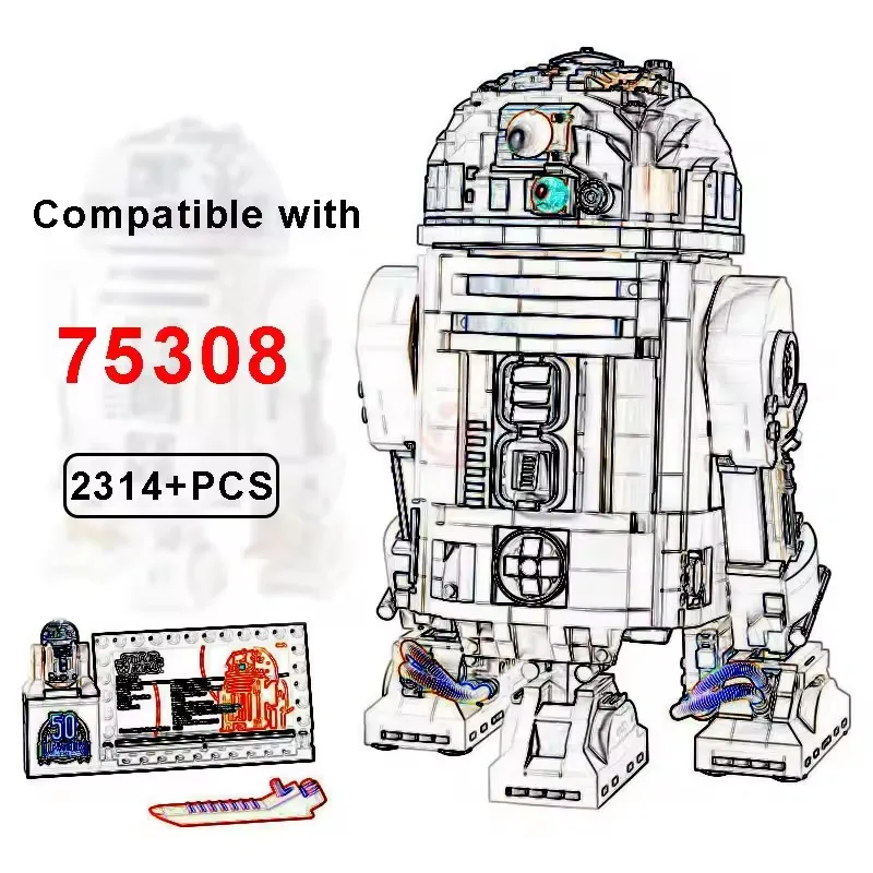 Hottoys 75308 New Fit 2314pcs R2D2 R2-D2 Robot Star Space Union Model Building Block Bricks Boy Birthday Christmas Darge Toy Kid Kid