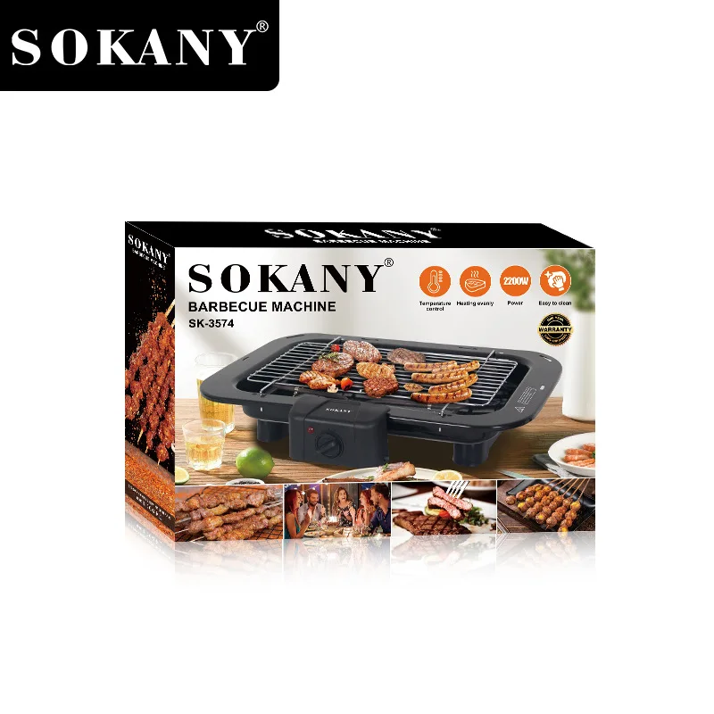 Houselin 2200 watt elektrický gril, vnútorný prenosný grilový hrniec, elektrický gril balkón BBQ, ľahko čistiteľný, čierny