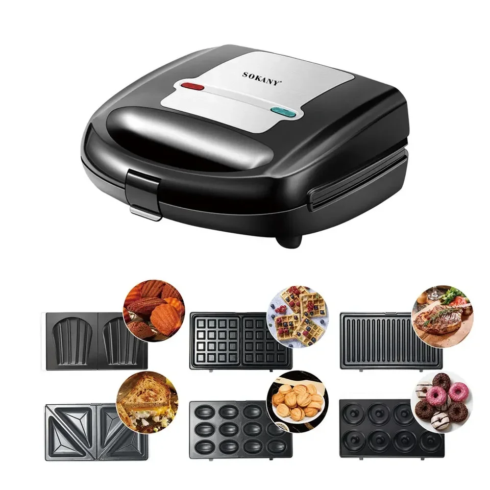 Houselin Electric Waffle Maker 6 In 1 Grill Sandwich Cake Donut Walnut Panini Plate varenie kuchynský hriankovač raňajky