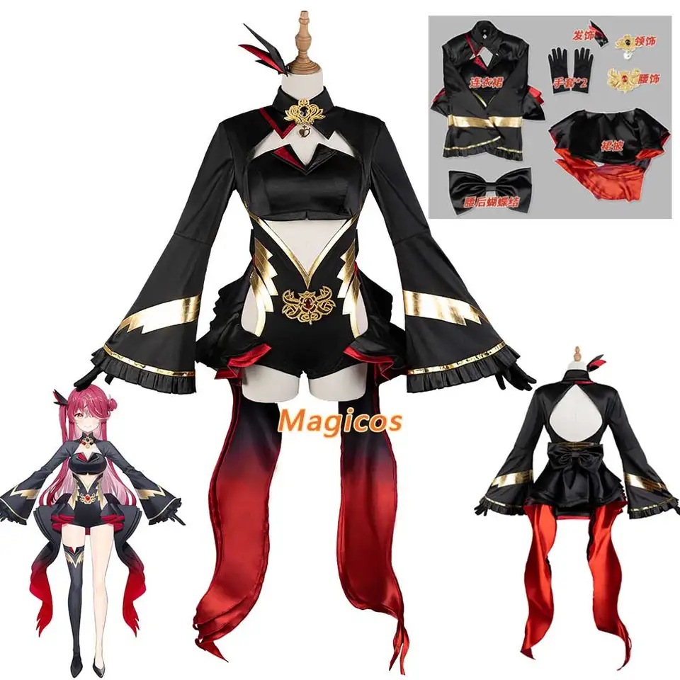 Houshou Marine Cosplay Game Virtual Youtuber kostým VTuber HOLOLILE Magical Girl Captain Captain Black Dress Woman Carnival Party Suit