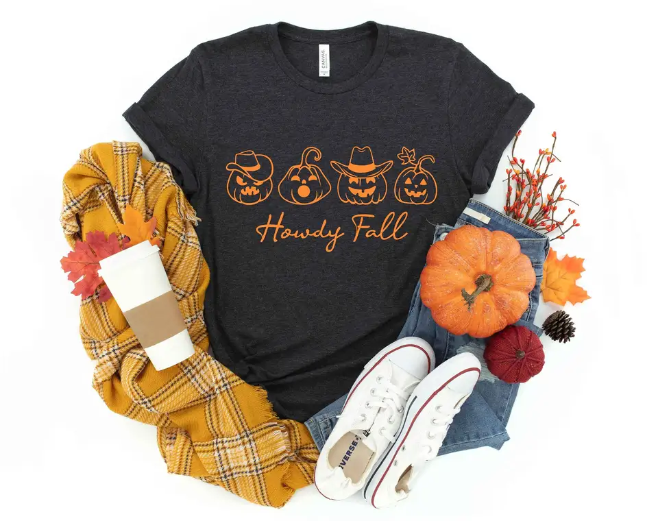 Howdy Fall Pumpkin Face T tričko country cowgirl vďakyvzdania Západná sezóna
