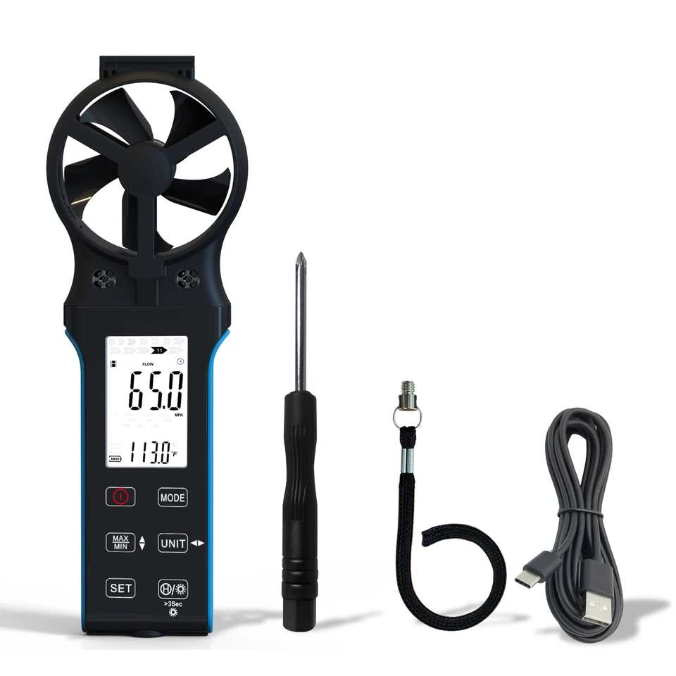 HP-5000D RUGHELD CFM SPRÁVADLA SPRÁVA, ANEMOMETER HVAC, Rotatovateľný senzor vetra, zmerajte rýchlosť prietoku vzduchu, objem vetra, HP-5000D