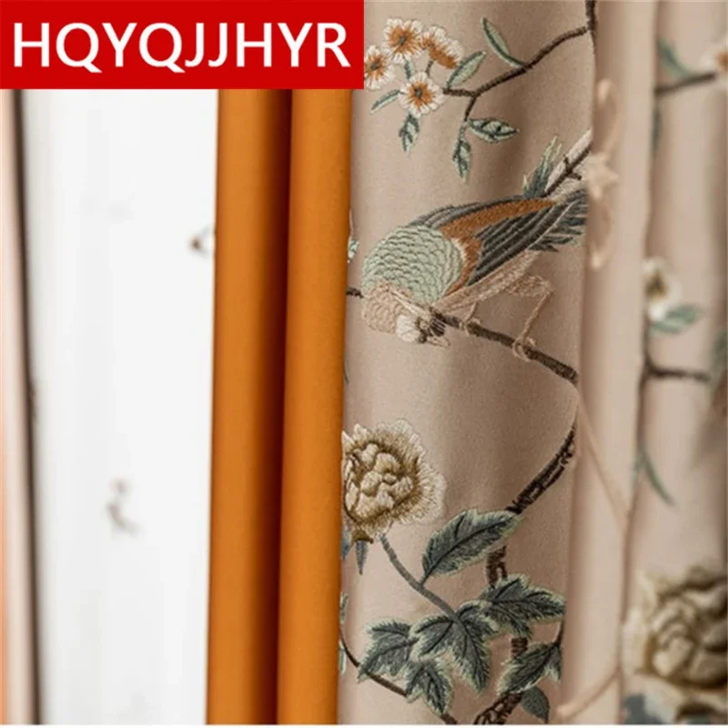 Hqyqjjhyr Brown Blue Magpie vyšívané výpadky záclony pre obývaciu izbu vysokokvalitná spálňa Hotel Kitchen Custom Curtain