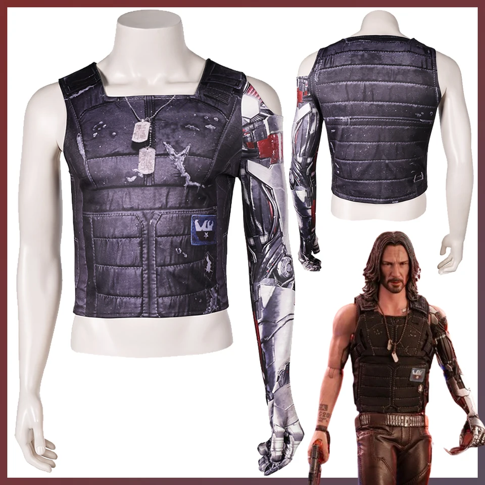 Hra 2077 Kostým maskovanie Johnny Silverhand Cosplay Fantasy Tlačené topy košele Dospelí muži Roleplay Fantasia Outfit Male