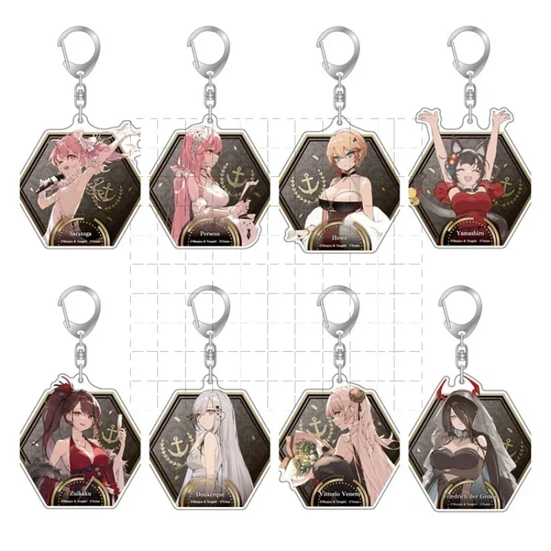 Hra Azur Lane Keychain Anime Anime Saratoga Perseus Yamashiro Zuikaku Denkerque Frienrich Acryl Keyring Prívesok pre darček