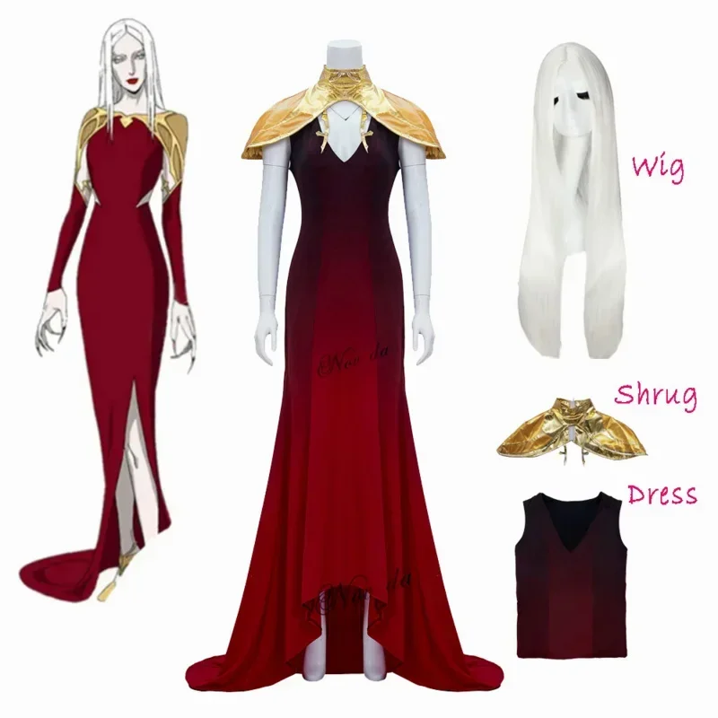 Hra Castlevania Carmilla Cosplay kostým dlhá biela parochňa outfit Red Sexy obradné šaty luxusné párty Halloween Suit Ženy dievča