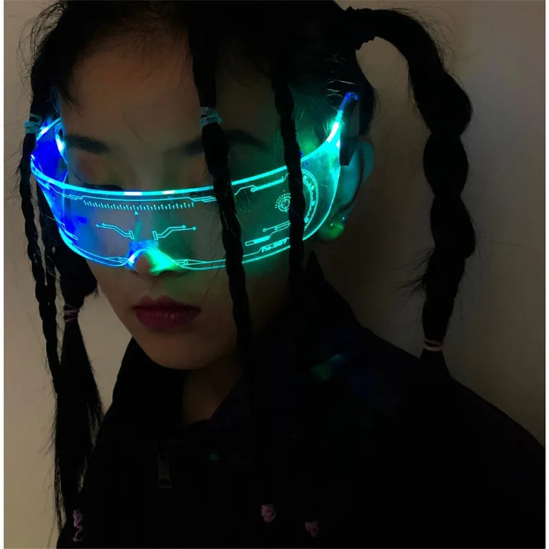 Hra Cyberpunk LED LED žiarivé okuliare Cosplay doplnky Futuristické elektronické rave kostýmy Party DJ Slnečné okuliare Dekorácia