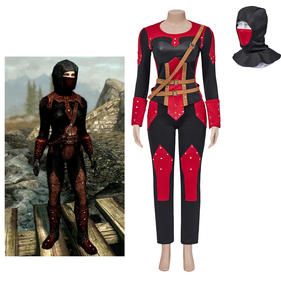 Hra Dark Brotherhood Skyrim Assassin Zakrývaná brnenie Žena Cosplay kostým s maskou s úplným nastaveným Halloweenskými kostýmami