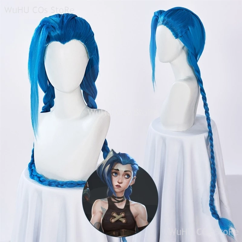 Hra lol Arcane 2 jinx cosplay parochňa modrá s krátkym parochňou mäsová guľa Syntetické vlákno Vlasy pre ženy halloween strany rola hre rekvizity