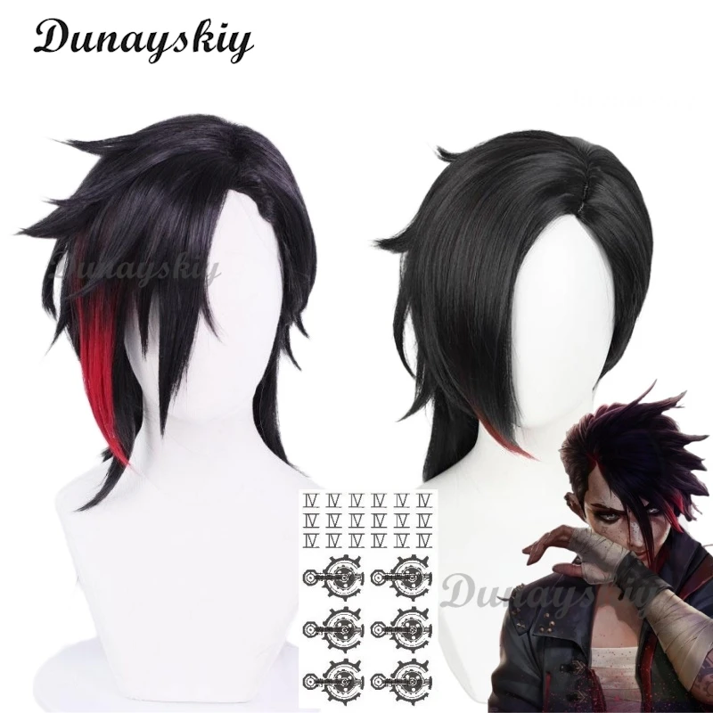 Hra lol Arcane Season 2 vi cosplay parochňa VI 30 cm čierne krátke vlasy pre mužov Halloween karnevalová párty rola hra Parochne prispôsobené