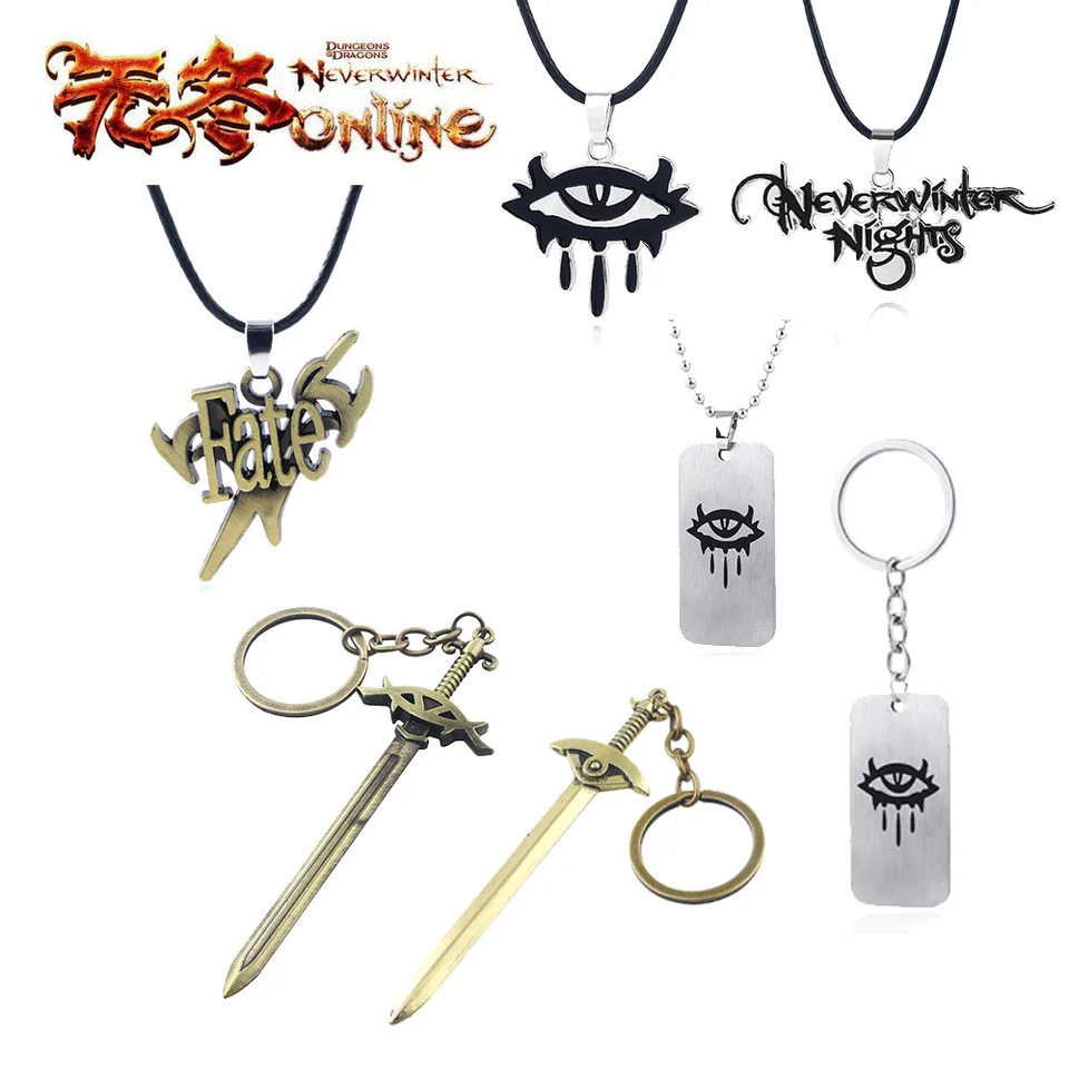 Hra Neverwinter Nights Sword Keychain Eye Logo Weapon Model Kľúčový reťazec pre ženy muži Choker Keyring šperky