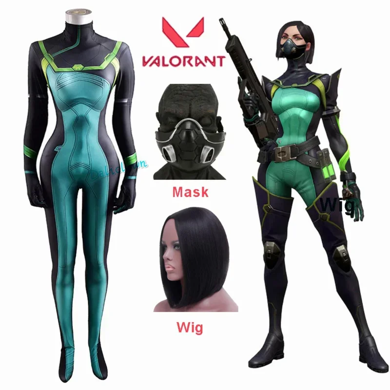 Hra Valerant Cosplay Viper Bodysuit Ženy Dievčatá Snake Sabine Assasin Halloween kostým kostým parochňou kombinézy maska ​​obleku