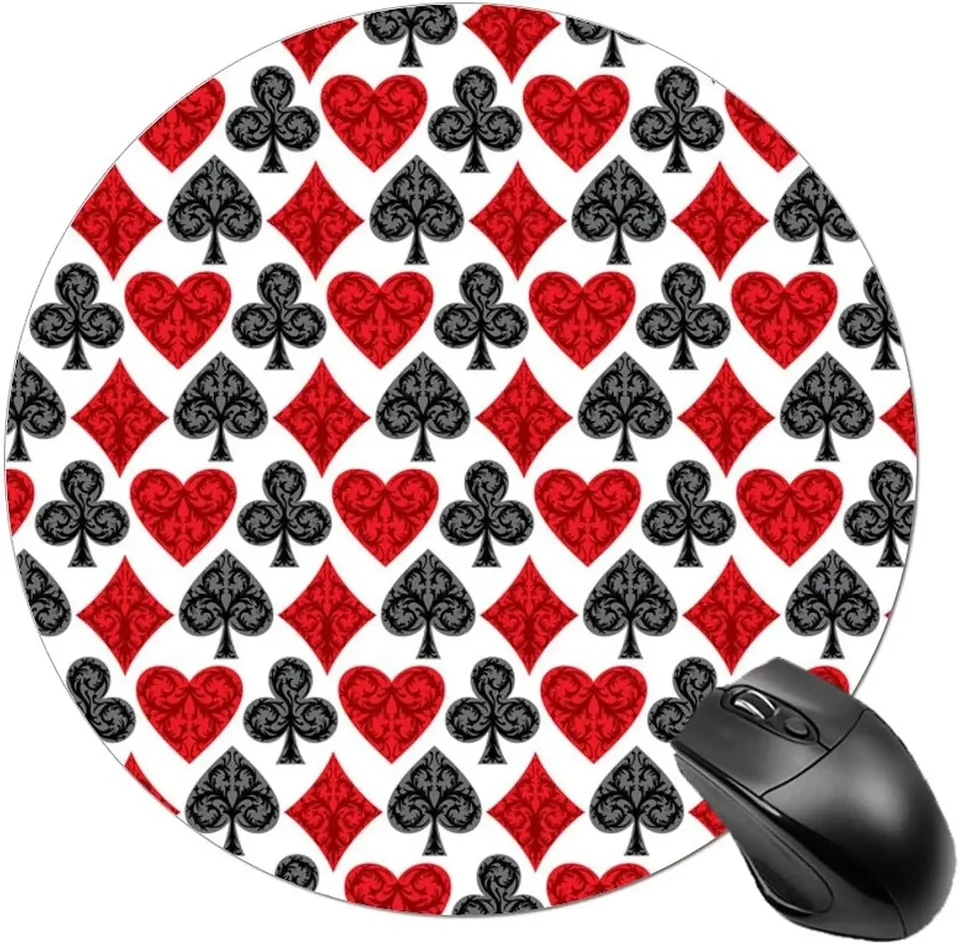 Hranie karty Poker Round Mouse Pad Cute MousePads Non-Slip Mouse Rat pre prenosný počítač Work Office Home 7,9x7.9 palca