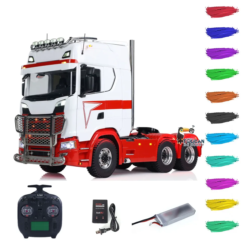 Hračky 1/14 6x6 kovový podvozok 770S RC RC Tractor Tractor TRCUK ST8 Radio Zvukové svetlo 2-stupňové dymové diy maľované hotové auto