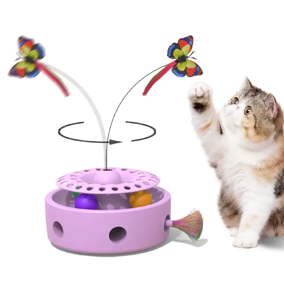 Hračky pre mačky 3-v-1 inteligentné interaktívne elektronictoy, fluttering motýľ, zálohové perie, batéria poháňaná batériou, hračka na cvičebnú mačku v interiéri