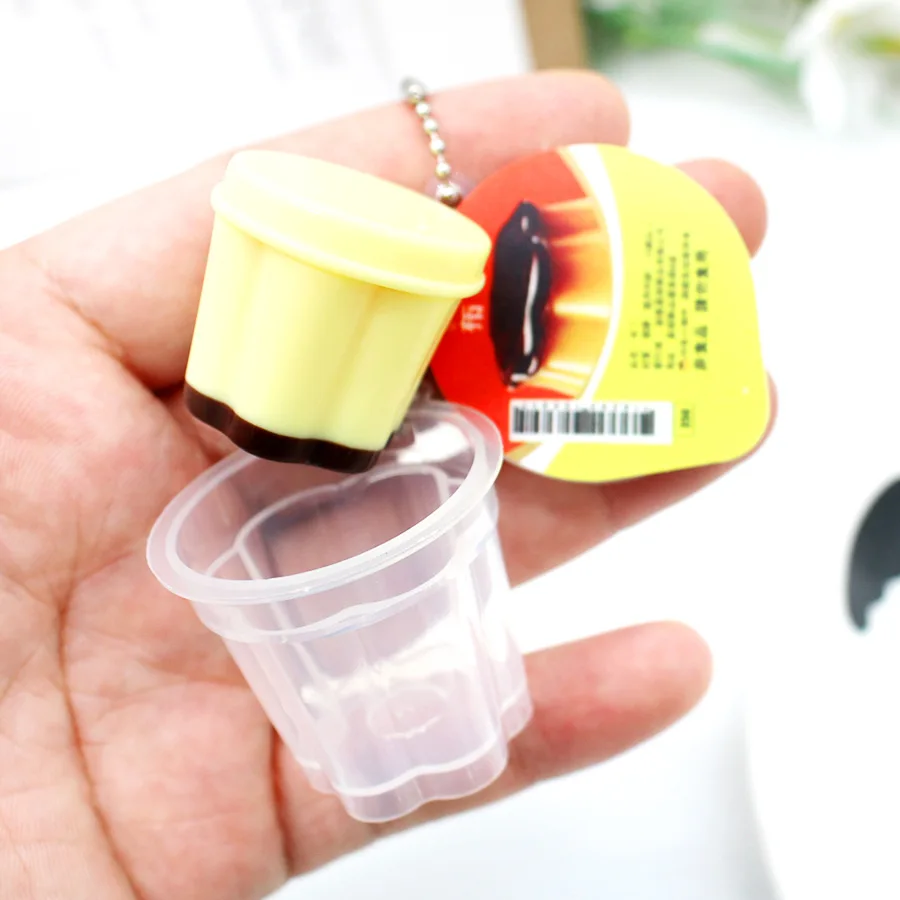 Hrať puding jell-o keychain Miniatúrny icash jogurt puding zmrzlina prívesok Soft gidiace hudobné ozdoby