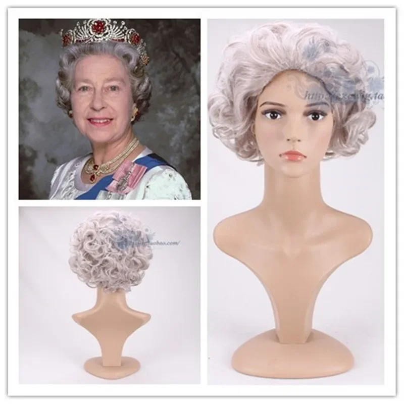 Hrať rolu Egland Elizabeth Queen Silver Branda Wavy Wig Holiday Old Lady kostýmy