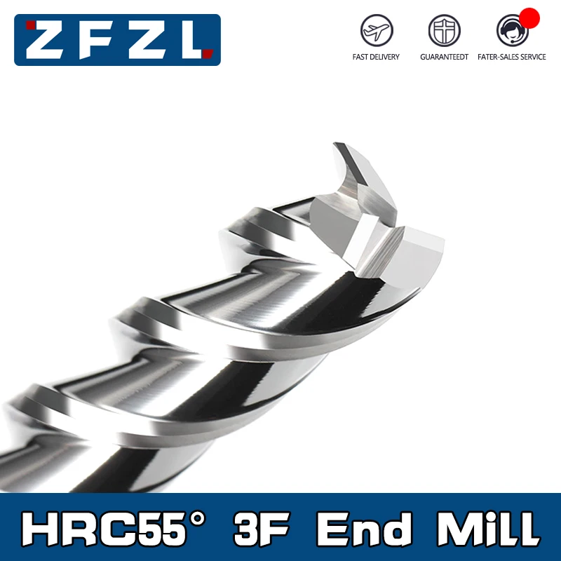 HRC55 3 Hliníkový hliníkový mlyn na flautu 1-20 mm 50L 75L 100L 100 l karbid mletia rezačka hliníka Copper Wood Cutter Condmills CNC Cutter