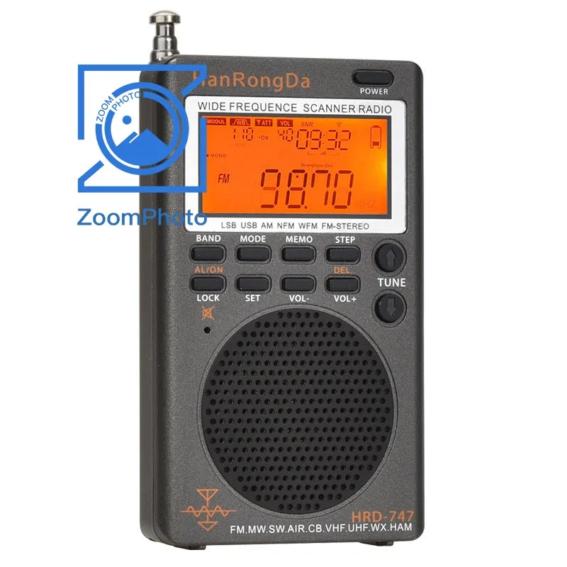 HRD-747 Prenosné rádio Radio Radio s digitálnym displejom podporuje FM MW SW Air CB VHF UHF WX Ham