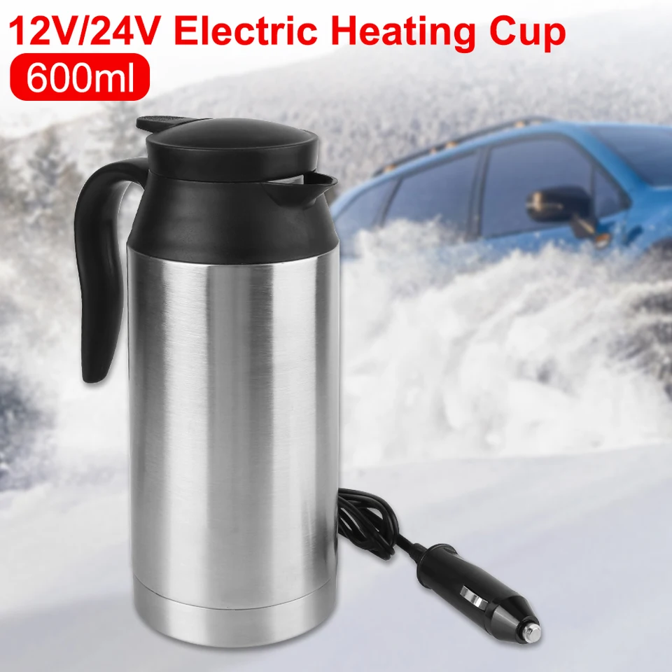 Hriepanie vozidla Nerezová oceľ 12V 100W 24 V 200 W Vodné kávové mlieko Tepelný hrnček Elektrické vykurovacie vozidlo Kettle 600 ml