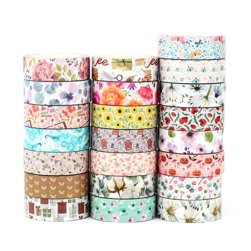 Hromadné nové 1 pc 10m dekoratívne krásne kvety listy listy Washi Tašy súpravy pre scrapbooking časopis Masking Tape Kawaii Stationery