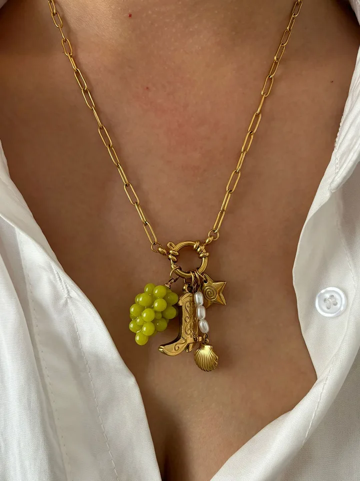 Hrozno čučoriedky Rybie shell kúzlo kúzlo prívesok Náhrdelníky z nehrdzavejúcej ocele pre ženy vintage elegantné šperky nové v