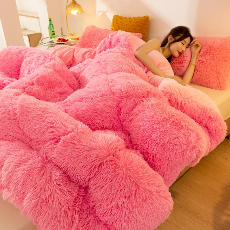 Hrubá norma s kožušinou s kožušinou Fur Warm Winter Shows Mäkké obojstranné zamatové prešívané prešívané bavlnené prikrývky Lightweight Fluffy a elastickú obliečku