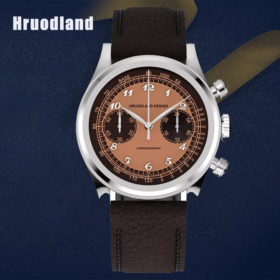 Hruodland Fashion Quartz Chronograph Mens Watches VK64 Sapphire Bubble Glass Glass Leather 316L z nehrdzavejúcej ocele Watch for Men