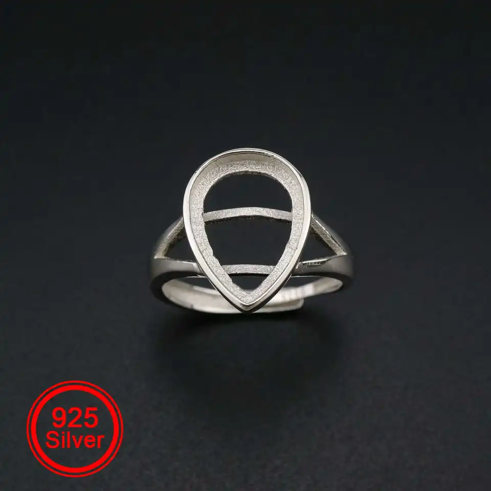 Hruškový rázový prsteň nastavenie prázdne nastaviteľné jednoduché rozdelené stopky Solid 925 Sterling Silver DIY podnos pre Cabochon Gemstone 1294180