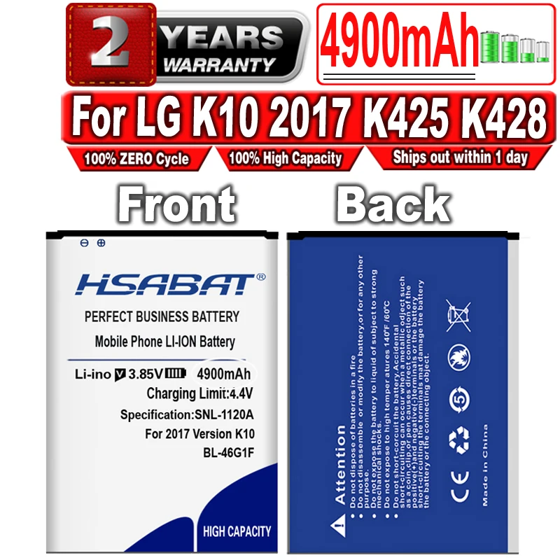 HSABAT BL-46G1F 4900 mAh batéria pre LG K10 2017 K425 K428 K430H K20 Plus TP260 BATKÉRIE