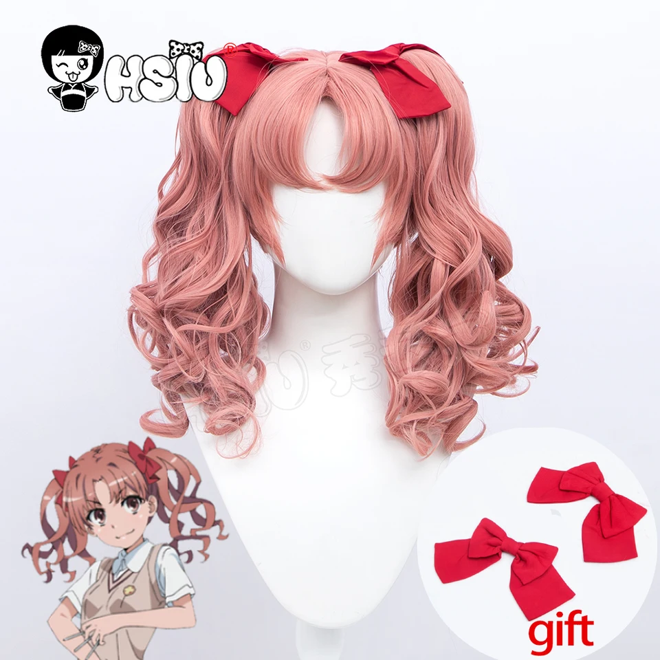 Hsiu Shirai Kuroko parochňa anime toaru kagaku no železnicový cosplay dym Pink Double cop krátke vlasy+čiapka parochne+bezplatný bowknot