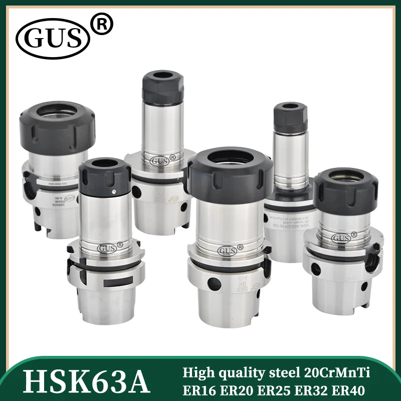 HSK63A Vysoký presný držiak nástrojov ER16 ER20 ER25 ER32 ER40 COLLET COLLET Chuck päť osí Obrys vysokej rýchlosti rukoväte noža