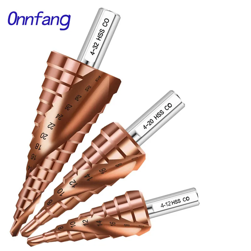 HSS M35 Cobalt Step Drill 4-12/4-20/4-32 mm trojuholníková stopka Vysokorýchlostné oceľové vŕtacie kúsky Špirálová drážka pre 304 nehrdzavejúcej ocele
