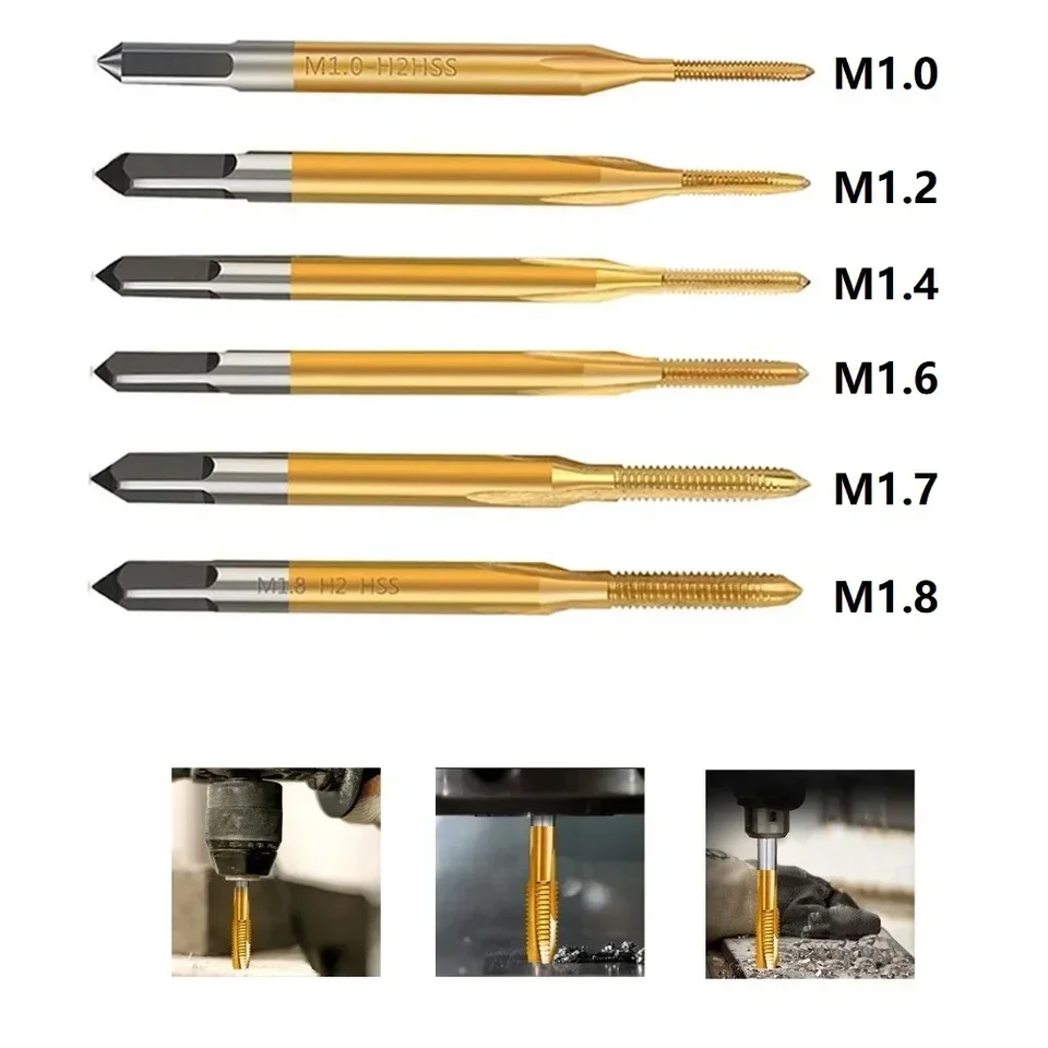 HSS Titánske skrutky potiahnutia Tap vŕtačky bit M1.2 M1,4 M1,6 M1.7 Rovné flautové závit Tap