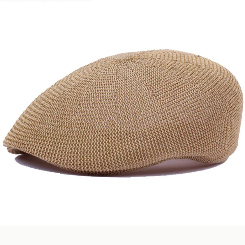 HT2326 Summer Sun Caps Men Priedušné slamené klobúky pre mužov Príležitostné pokročilé pokročilé forwader baret čiapky Mužské pevné ploché barety pre mužov