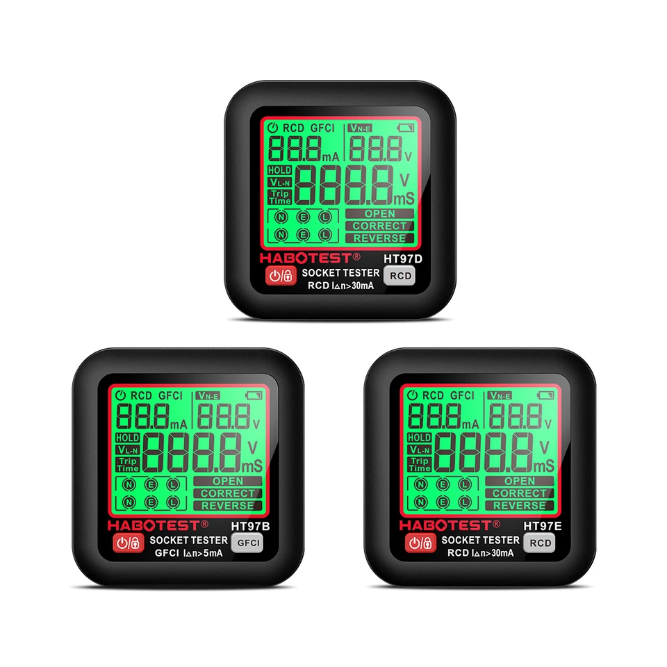 HT97 Socket Tester Pro Test napätia LCD Digitálna výstupná zásuvka detekcia US/UK/EU Plug Ground Zero Link Polarity Polarity Fáza