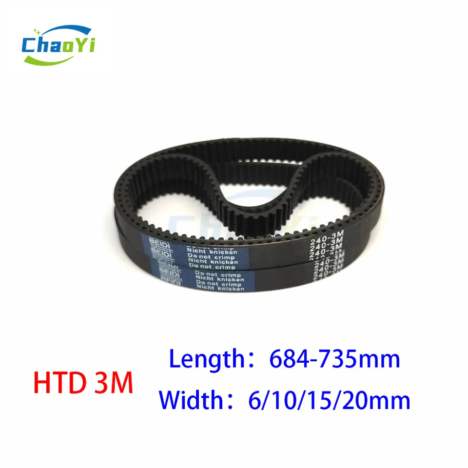 HTD 3M Zatvorená slučka Gumový časovací remeň Dĺžka 684 687 696 699 708 711 714 720 726 732 735 mm šírka 6/10/15/20 mm 684-3M 699-3M