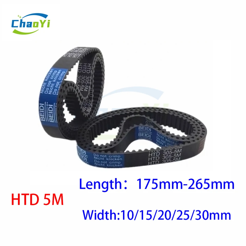 HTD 5M Dĺžka gumového časového pásu 175 180 185 200 205 210 215 220 225 230 235 240 245 250 255 260 265 mm šírka 10 mm-30 mm 250-5M