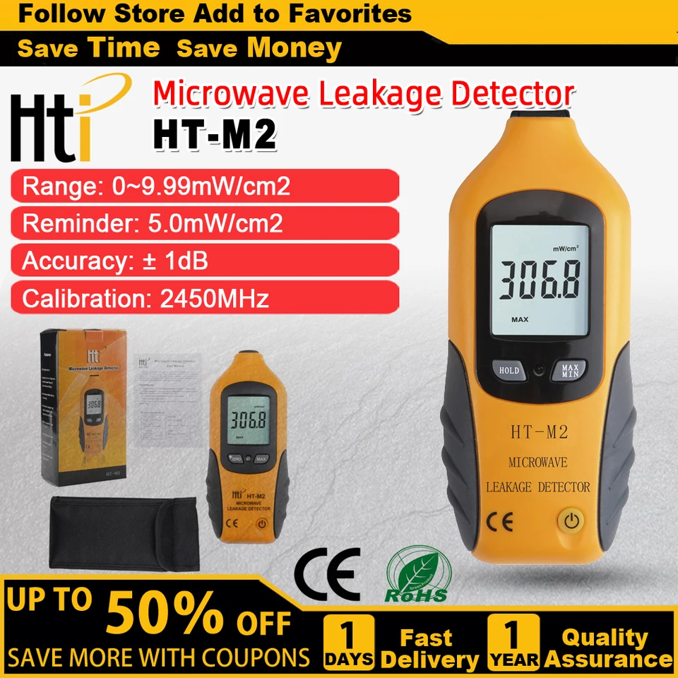HTI HT-M2 Mikrovlnný detektor úniku prenosný digitálny LCD displej podsvietenia HIGHNEATICKÉHO PRESNOHU RADIÁCIE TESTter 0-9.99MW/CM2
