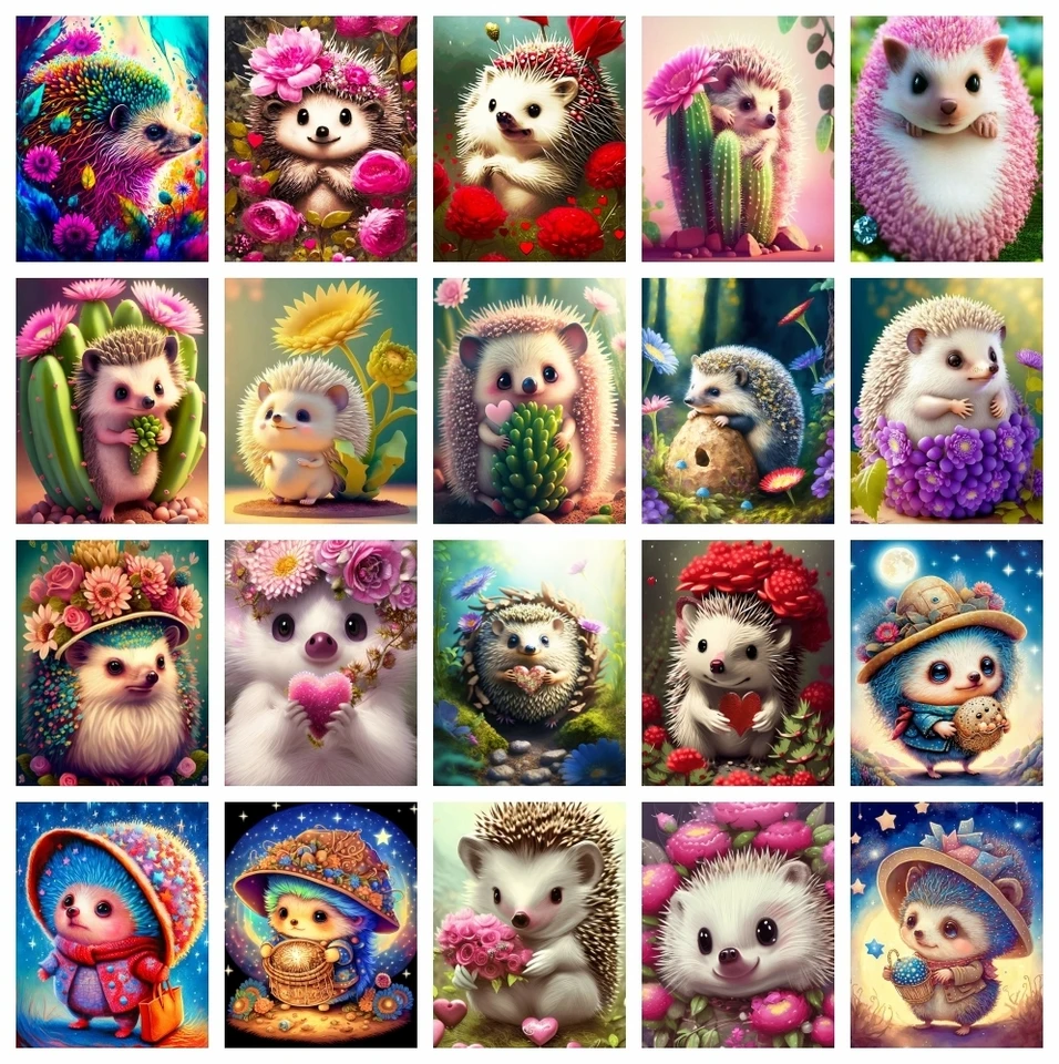 Huacan 5D Diamond Painting Hedgehog Animal Cross Stitch vyšíva kvetina kaktusová mozaická stena dekorácie dekorácie umelecké vyšívanie