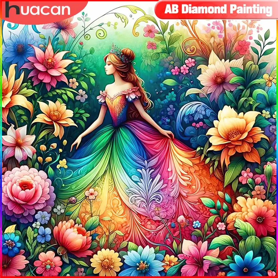 Huacan Cartoon Diamond Painting Cross Stitch Kvet Full štvorcový okrúhly vŕtačka mozaika ružová remeselná súprava
