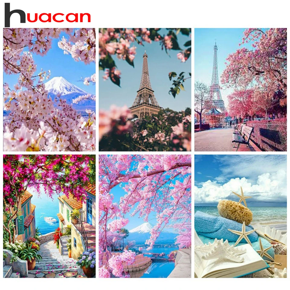 Huacan Diamond Painting Fujiyama Sakura Sea Mosaic Mosaic Landscape Kit