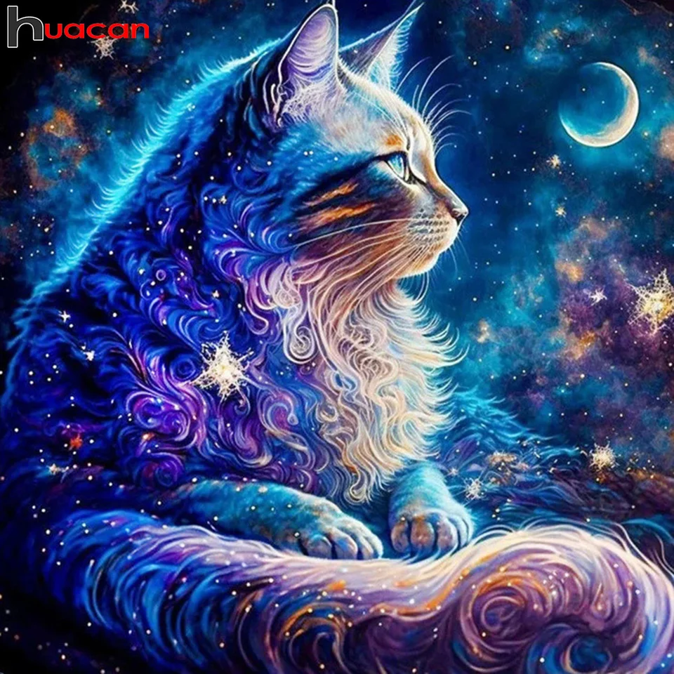 Huacan Full Diamond Mosaic Animal DIY 5D maľba Cat Fantasy Art Gift Complete Kit Art Home Decoration