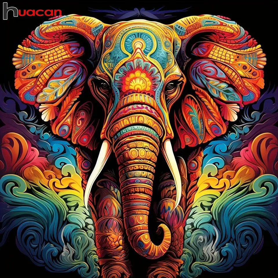 Huacan Full Square Round Diamond Painting Set Set Elephant Wareful Home Decor Decor Mosaic Animal Wall Art Art