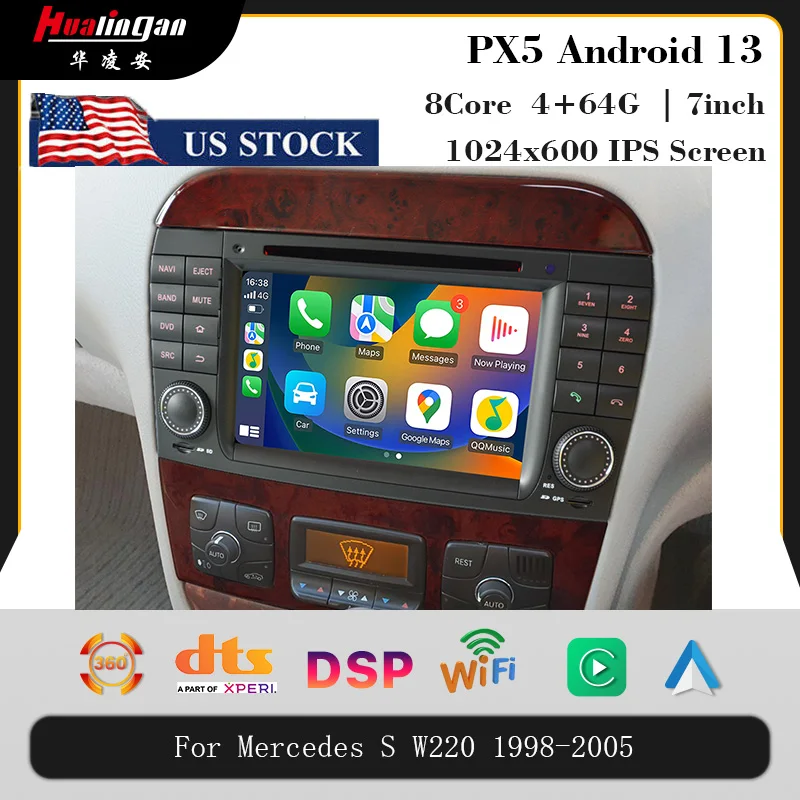 Hualingan pre Mercedes Benz S Class W220 S280 S320 S350 S400 S430 S500 S600 AMG 1998-2005 Stereo rádiové multimediálne CarPlay