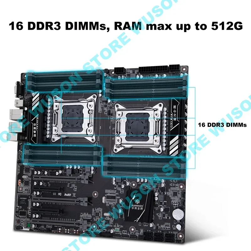 Huananzhi X79-16D Duálna základná doska CPU Socket so 16 vstavanými pamäťovými slotmi DDR3 vstavaného výstupu VGA 2 Giga Ethernet Ports