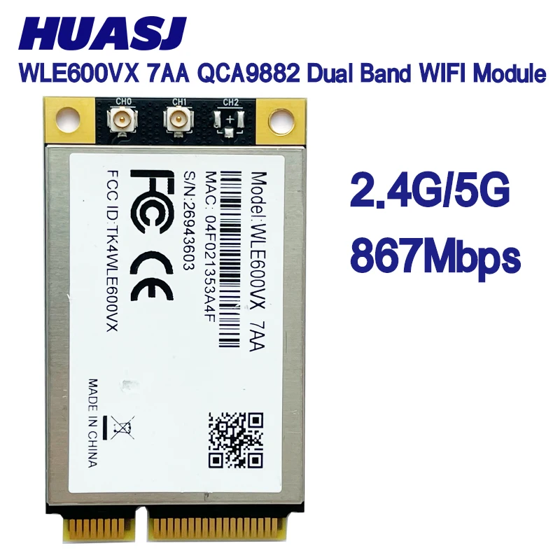 Huasj WLE600VX 7AA QCA9882 DUAL BAND WIFI CARD MINI PCI-E 802.11ac 2 × 2 MIMO WIFI MODUL