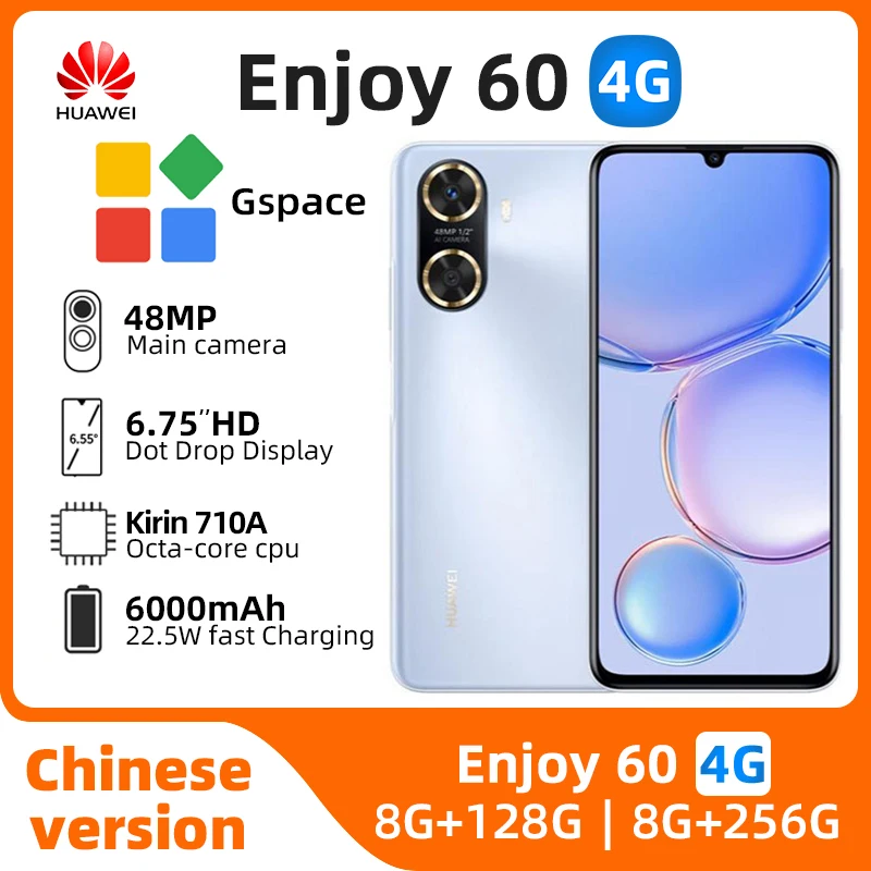 Huawei Vychutnajte si 60 4G 6,75 palca smartfón Harmonyos LCD Dual SIM 6000 MAH batériu Mobilné telefóny 48 MP Originál použitý telefón
